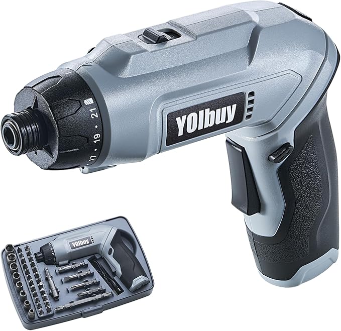3.6V Rechargeable Electric Screwdriver, 21 Clutch Gears, 6.8Nm Max Torque, 2 Speed Gear, Max 650rpm, 2000mAh Battery, USB Type-C Charging, LED Light (Gray/with Tool Case)