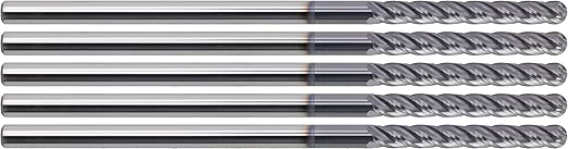 CME 5 pcs Micrograin Carbide End Mills, Ball Nose, TiAlN Coated, 1/8" Mill Diameter, 1" Length of Cut, 3" Overall Length, 4 Flute, Center Cutting