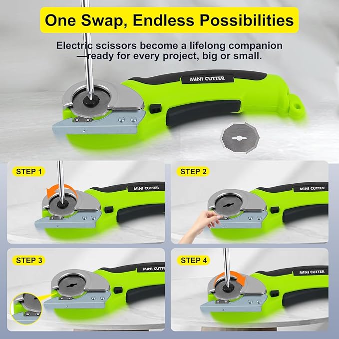4V Cordless Electric Scissors Carpet Cutter Tool with Rechargeable & Safety Lock, Rotary Blade for Recycling Cutting Leather, Blanket, Gifts for Men Adult Crafter,Lightweight-Green