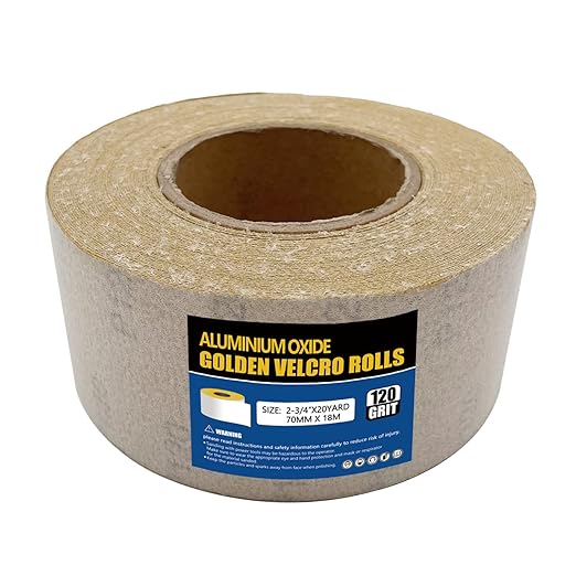120 Grit Hook and Loop Sandpaper Roll, 2-3/4" X 20 Yard Aluminium Oxide Hook-and-Loop Backed Sand Paper Emery Cloth for Wood Furniture Finishing Metal Sanding Polishing and Woodworking