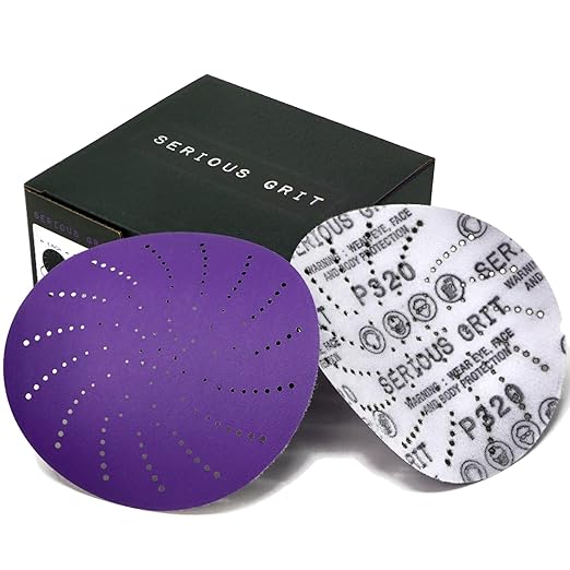 Serious Grit 5-Inch 320 Grit Ceramic Multi-Hole Hook & Loop Sanding Discs - Advanced Grain for Fast Cutting & Long Life - Film-Backed Universal Fit Sandpaper for 5-in Sanders - 50 Pack Box