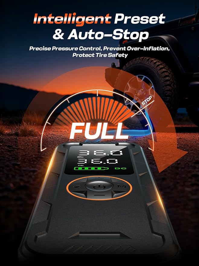 Tire Inflator Portable Air Compressor, 150PSI Electric Air Pump with Digital Pressure Gauge, Fast Inflation, Auto Shut-Off, 12V LED Light, Compact&Cordless Quick Inflation for Car, Motor, Bikes, Balls