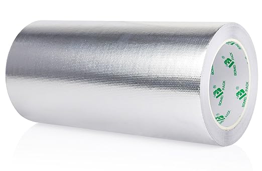 BOMEI PACK Adhesive Aluminum Foil Heat Shield Tape Barrier, Fiberglass Thermal Insulation Reflective Material High Temp Protection (9inch x 66ft)