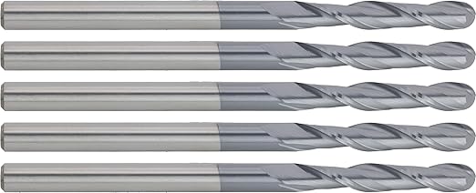 CME 5 pcs Micrograin Carbide End Mills, Ball Nose, TiAlN Coated, 3/16" Mill Diameter, 1 1/8" Length of Cut, 3" Overall Length, 2 Flute, Center Cutting