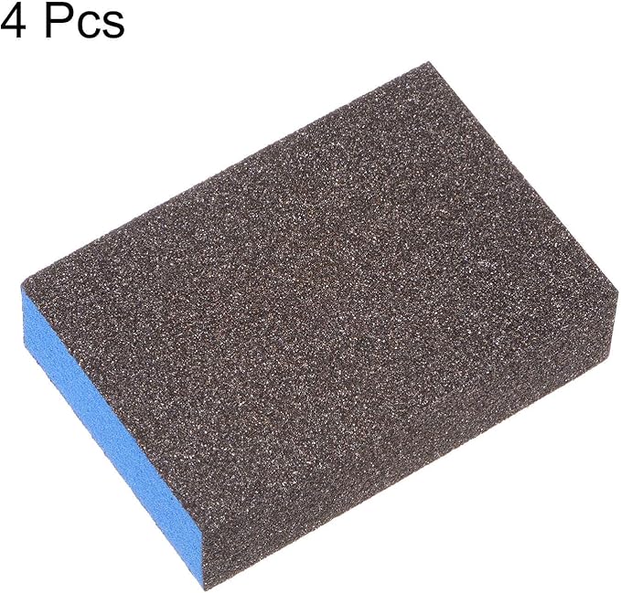 HARFINGTON 4pcs Sanding Sponge Blocks #60 (120-180 Grits) Wet/Dry Hand Sanding Sponges, 100x70x25mm Foam Sanding Block Pad for Polishing Kitchen Metal Wood Drywall Furniture, Brown&Blue
