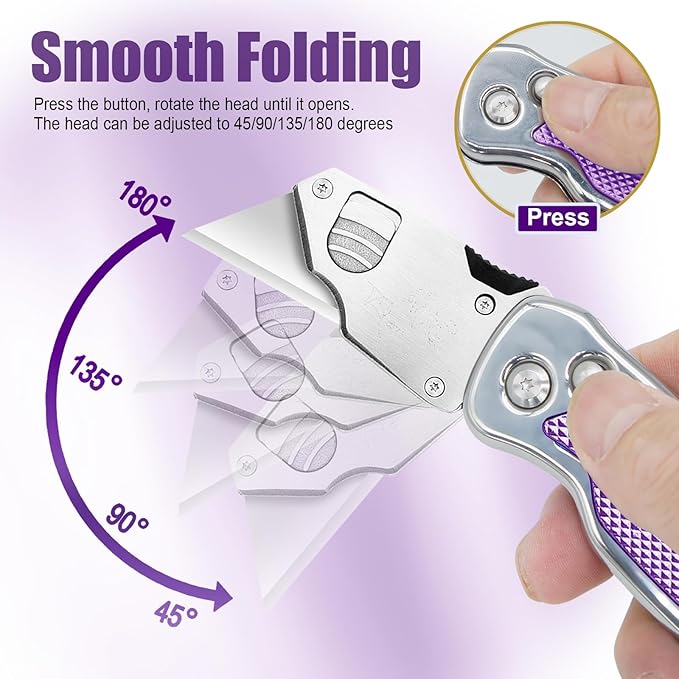 Vickay Box Cutter, Utility Knife with Belt Clip, Stainless Steel Body Handle, Quick-change Blade and Safety Axis Lock, Razor Knife, Cardboard Cutter with Extra 5PC SK5 Blades (Purple)