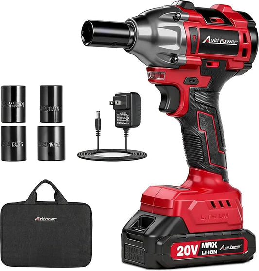 AVID POWER Impact Wrench, 1/2??Impact Gun Max Torque 332 Ft-lbs (450 N.m), 20V Cordless Impact Wrenches with 2.0 Ah Battery, 2 Variable Speeds, 4PCS Impact Sockets, Charger, Tool Bag