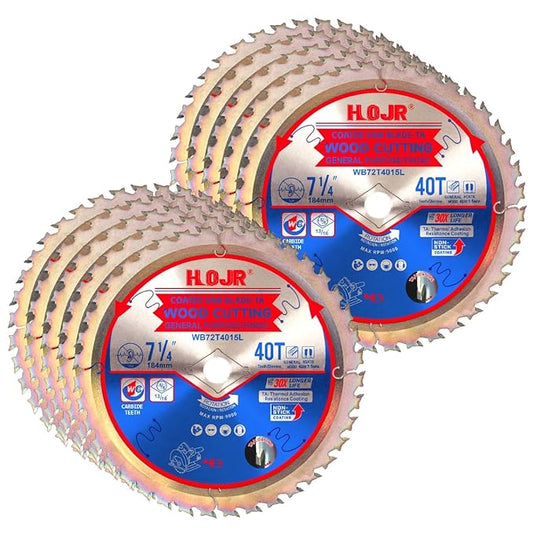 10-Pack 7-1/4" 40-Tooth 5/8" Arbor Circular Saw Blade, Framing/General Purpose Wood Cutting,Special Anti-Thermal Adhesion Coating on Cutting Edge-TA,High Finish, Long Life, 7-1/4" 40T 5/8"