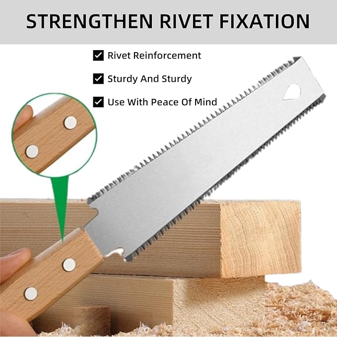 12.2 Inch Double Edged Hand Saw,Japanese Style Hand Saw,Detachable & Flexible Flush Cut Saw for Fine and Coarse Cutting Woodworking (Wooden Handle)
