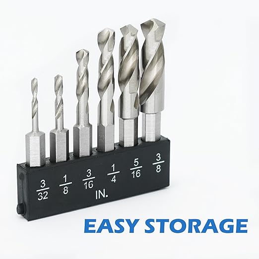 Stubby Drill Bit Set for Metal,6 pcs 1/4" Hex Shank M2 HSS for Quick Change,Short Drill Bits for Right Angle Adapter and Tight Spaces,Metal Drill Bit Set for Steel, Wood, Plastic, etc.