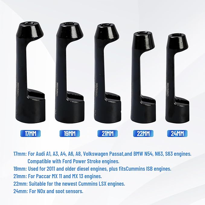 5pcs 12090 Line Socket Set, Fuel Injection Flare Nut Socket 17mm 19mm 21mm 22mm 24mm,Compatible with 12090 Fuel Line Socket Tool, for Audi, VW, BMW, Ford, Cummins Engines