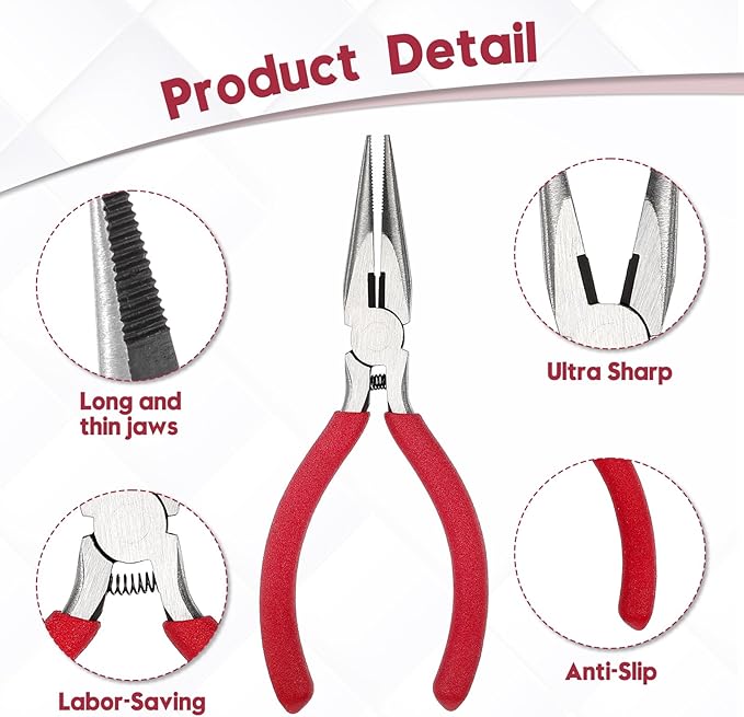 Needle Nose Pliers 5" Long Nose Pliers Set with Rubber Grip Mini Fine Needle Nose Pliers with Side Cutter for Cutting Wire Craft Jewelry Making(6 Packs)