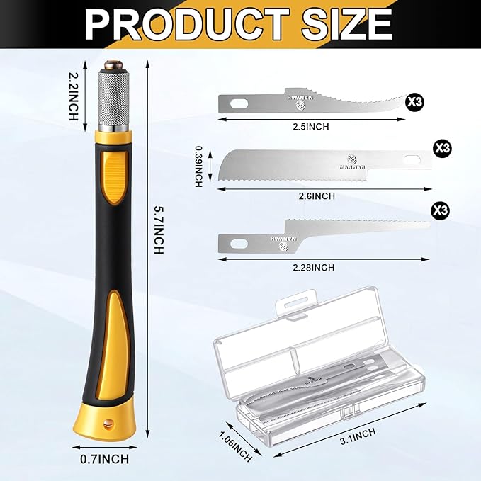 Honoson Mini Hand Saw Model Tools Small Hobby Saw Blades Kit with 9 Tiny Razor Hacksaw Blades for Miniatures, Modeling, DIY Crafts, Plastic Models, Wood(Style 2,Yellow)
