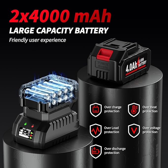 1/2" Cordless Impact Wrench, 406Ft-lbs (550N.m) Brushless Impact Gun Kit with 2x 4000mAh Battery & Fast Charger, 3000RPM High Torque Electric Impact Wrench, Power Impact Driver for Car Home