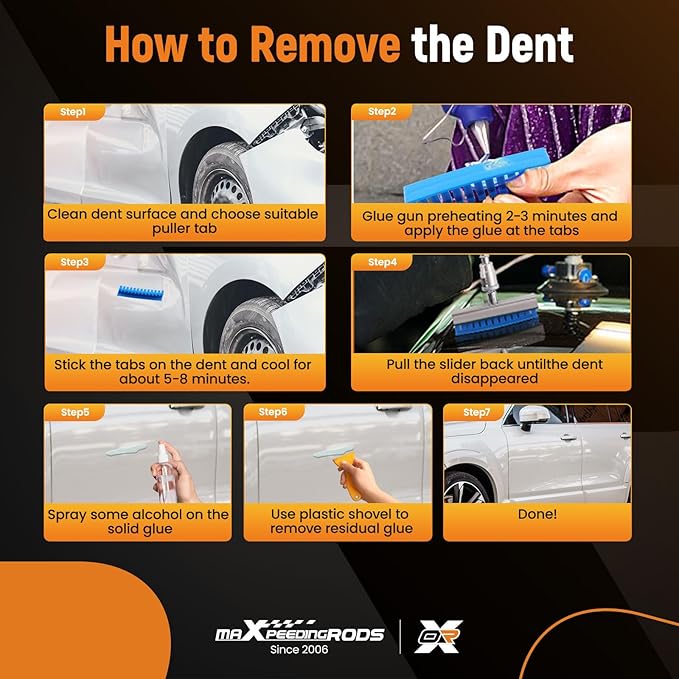 maXpeedingrods Car Dent Puller Kit, Auto Body Dent Repair Kit for Dent Removal, Slide Hammer T-bar Dent Puller with 24 PC Puller Tabs, for Car Refrigerator Metal Surface Dent Remover, 31 PCS