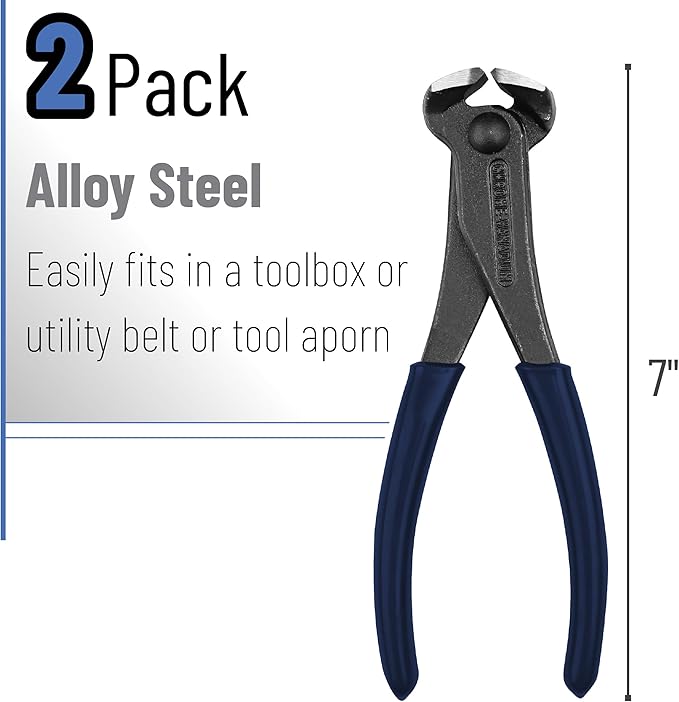 Bates- Nail Puller, 7 Inch, 2 Pack, Orange and Navy Blue, Nail Remover Tool, Cutting Pliers, Carpenter Tools, Staple Puller, End Cutting Pliers