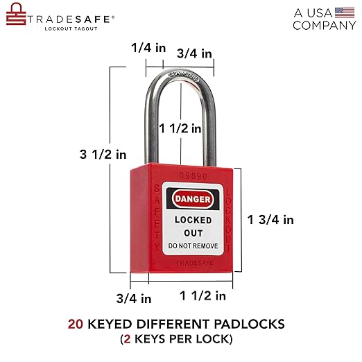 TRADESAFE Lockout Tagout Locks Station - Loto Station for Lockout Locks, Safety Padlock Rack with 20 Lock Out Tag Out Padlocks Keyed Different, 2 Keys Per Loto Lock