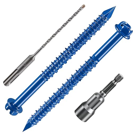 Wensilon(100 PCS) 3/16" * 3-3/4" Slotted Hex Concrete Screws Anchor Blue Hexagon Head for Anchoring to Masonry, Block or Brick Stucco