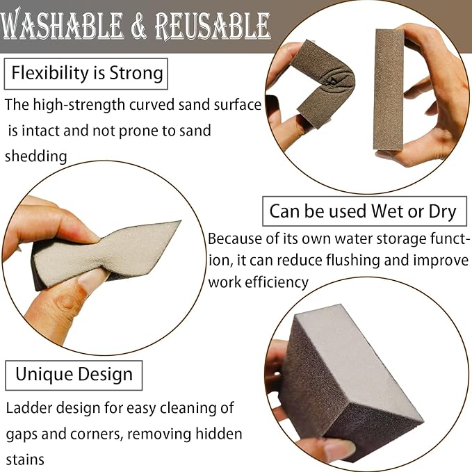 12 Pack Single Sanding Sponge Set - 80/100/120/180/220/320 Grit Sanding Blocks Assortment, Washable and Reusable