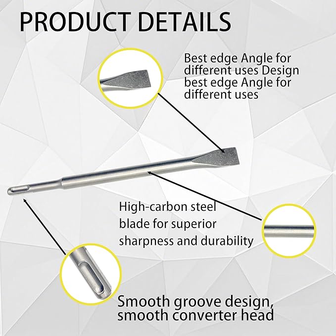 Direko Chisel Set with SDS Plus Shanks, 3 PCS Masonry Concrete Drill Bit Set, Rotary Hammer Drill Chises Home Improvement Tools Kits for Concrete Stone Tile Floor Removal Home Improvement