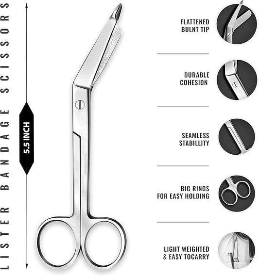 SURGICAL ONLINE 11 Pcs Set - Razor-Sharp EMT Trauma Shears + 5.5" Lister Bandage Scissor - Heavy Duty, Non-Stick Surface, Ergonomic Handle, Comfortable Grip, CE Certified. (Assorted Rainbow Colors)