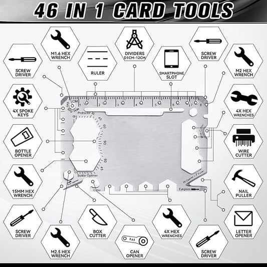 Cholemy 12 Pcs Credit Card Wallet Multitool 46 in 1 Metal Stainless Steel Survival Pocket Tool Multipurpose Bottle Opener Bulk for Men Christmas Stocking Stuffer Gift(Silver,Classic Style)