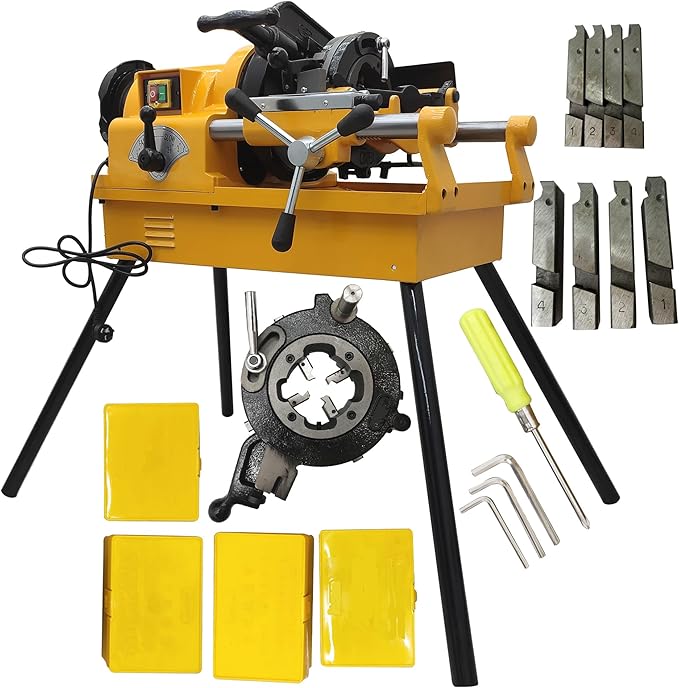 HayWHNKN Pipe Threader Machine, 1/2" to 3" Electric Pipe Threading Machine Cutter, 220V 750W Heavy Duty Power Threader with NPT & BSPT Dies, for Pipes in Plumbing, Electrical and Gas Installation
