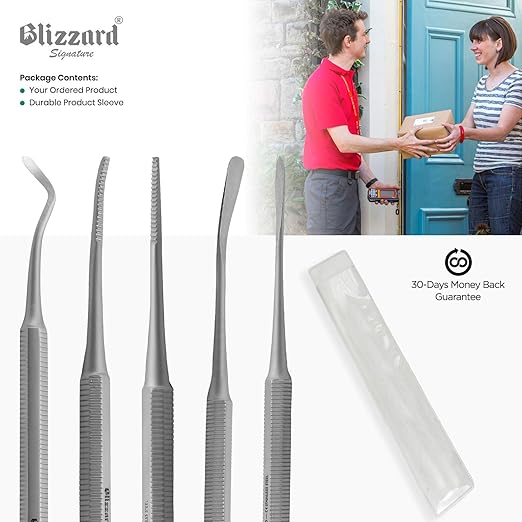 Ingrown Toenail File Set by Blizzard ??3 Piece Double-Ended Tool Kit with Blacks File, Nail Cleaner and Lifter for Cleaning and Care of Ingrown Toenails - Premium Stainless Steel