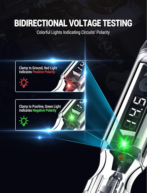 Upgraded 3-72V Buzzer Automotive Test Light, Heavy Duty Digital LED Circuit Tester with Voltmeter and Dual Color Polarity Indicate Light, Bidirectional DC Voltage Tester Electric Light Test Pen