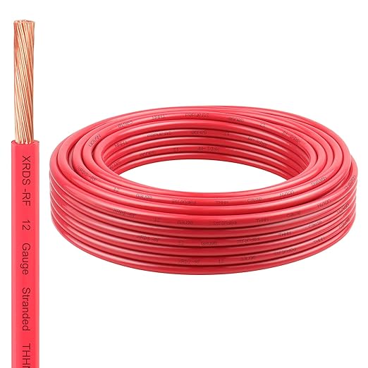 12 Gauge THHN Wire, 25FT Red Stranded Copper Electrical Wire, 600V, Heat & Oil Resistant, Nylon Sheath Building Wire for Indoor/Outdoor Use