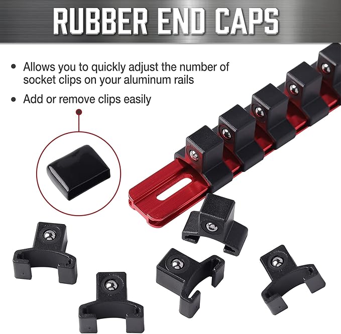 ALOANES 3/8-Inch Drive Aluminum Alloy Socket Organizer, Heavy Duty Socket Racks, Socket Holder Kit for Toolbox Drawer 3/8-Inch x 18 Clips (Red)