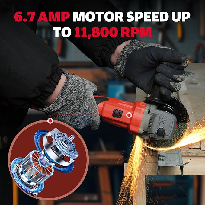 Angle Grinder, Cordless Grinder with 2 횞 5.0Ah Batteries, 10000RPM Battery Powered Grinder, 3 Speed Angle Grinder Tool, Cordless Grinder with Battery and Charger for Cutting Shaping Grinding Polishing