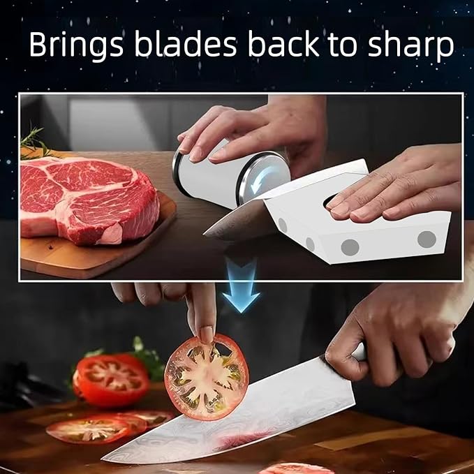 White Rolling Knife Sharpener, Professional Rolling Knife Sharpener Kit with 5 Magnetic Angle Offer 12/15/18/20/22째 for Kitchen Knives (SET-B)