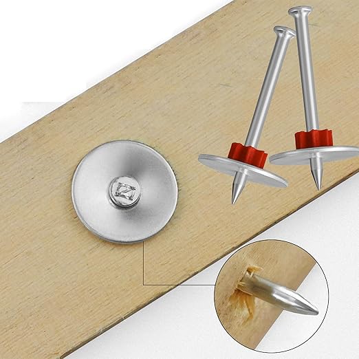 3" Powder Actuated Fasteners Round Nails .30" Head Diameter and 1" Washer with Red Flute Drive Pins for Powder Fastening & Power Framing Systems 100 pcs