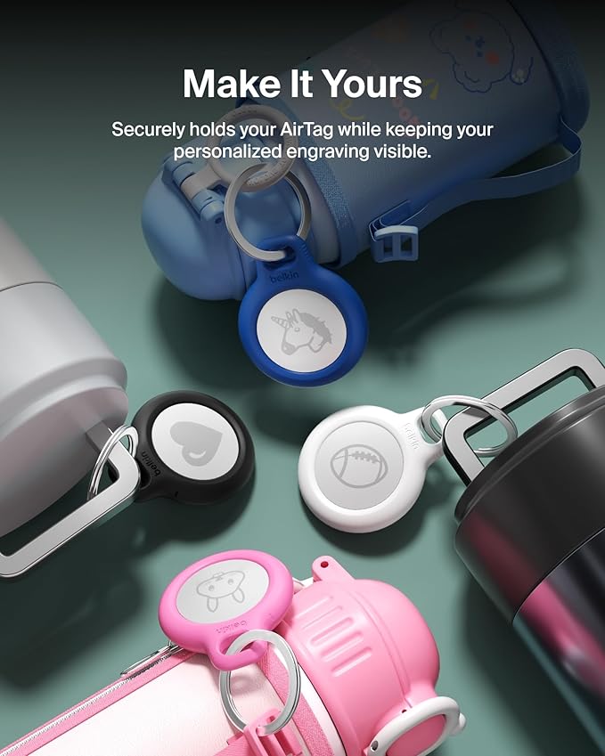 Belkin Apple AirTag Secure Holder with Key Ring - Durable, Scratch-Resistant Case with Open Face & Raised Edges - Protective AirTag Keychain Accessory for Keys, Pets, Luggage, & More - Pink