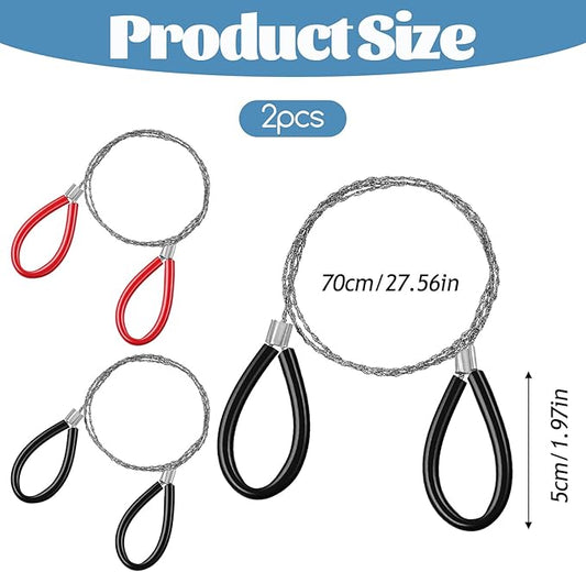 Stainless Steel Cable Saw, 2 PCS Mini Camping Saws Hand Pocket String Emergency Survival Rope Cutting Tools PVC Cable Saws or Wood Camping Hiking Hunting, Red, Black, 27.56 Inch
