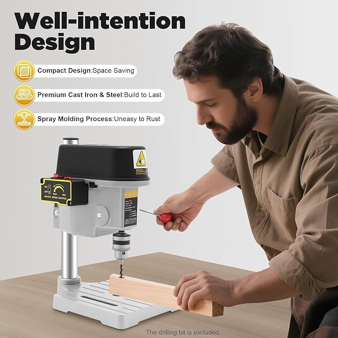 Portable Jewelry Drill Press,with Wrench - High340W,Adjustable Speed (0-16,000 RPM),Bench Top Drill Press Variable Speed,for Metal Wooden Jewelry DIY and Crafts Projects