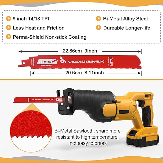 50 Pack 9 in 14/18 TPI Bi-Metal Reciprocating Saw Blades with Organizer Carbide Alloy Steel for Automobile Dismantling Metal Steel Cutting Non-Stick Coated for Less Heat for 1/16-5/16 Medium Metals