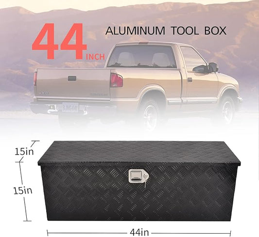 44 Inch Aluminum Truck Bed Tool Box, 5 Bar Tread Truck Tool Box with Lock&Keys, Heavy Duty Waterproof Flatbed tool box for Vans, Trailers, RVS竊똖rucks, Black(44"x15"x15")