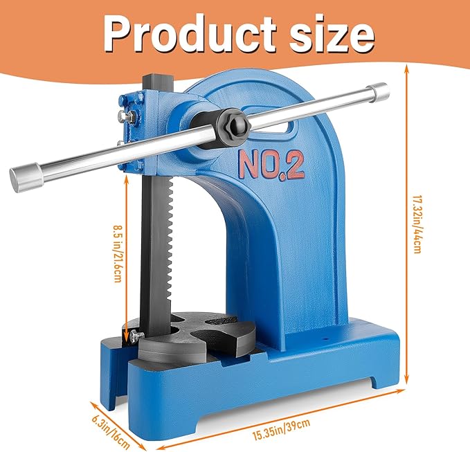 2 Ton Arbor Press Manual Heavy Duty Arbor Press Machine,8.5" Work Height,Manual Arbor Press Cast Iron Desktop Punch Press,for Punching,Bending,Stretching (Blue, 2T)