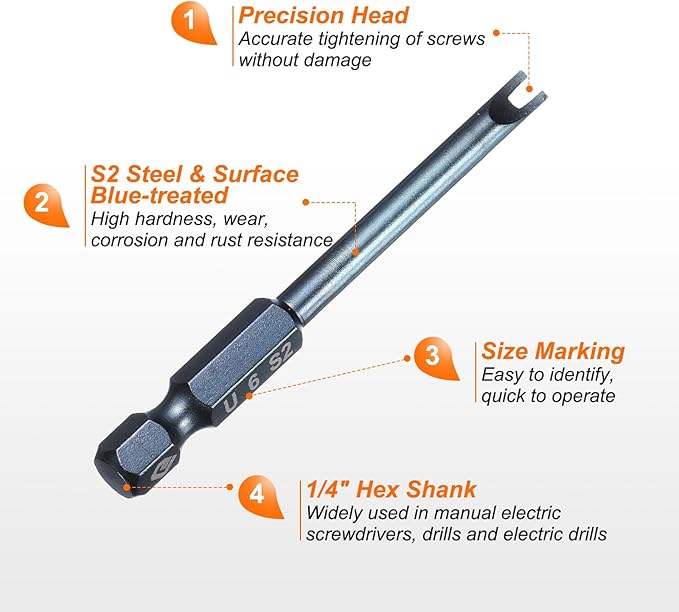 HARFINGTON U-Type Screwdriver Bit 1/4" Hex Shank U6 Magnetic Head 2.6" Length S2 Steel U-Shaped Screw Driver Bit for Repair Work Electric Screwdriver, Blue