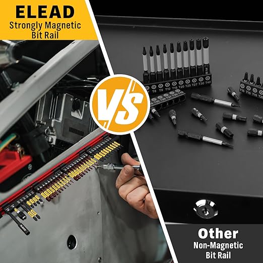 ELEAD 38-Piece Hex | Torx | Phillips Screwdriver Bit Set with 2.5??& 4??Bit Holder, Magnetic Bit Storage Rail, Allen Wrench Drill Bit Set, Tamper Proof Star Bit Set, S2 Steel