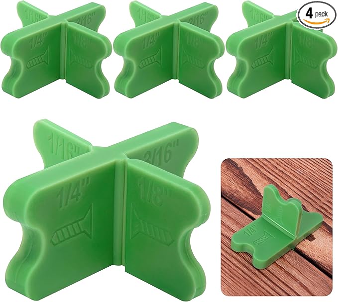4 Pcs ABS Deck Spacer Tools,4 Thicknesses Deck Board Spacers(1/16", 1/8", 3/16", 1/4"),Green Deck Spacers Assorted for Pressure Treated Composite Decking