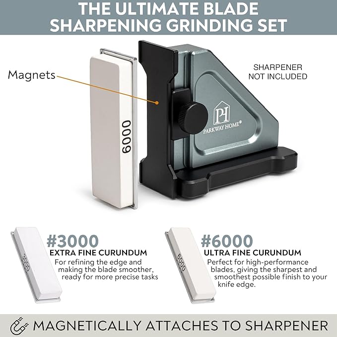 3000 & 6000 Grit Whetstone Plates Set ??Extra Fine Corundum Sharpening Stones ??Includes Leather Strop & Cleaning Eraser - Compatible Only with Parkway Home Adjustable Rolling Knife Sharpener