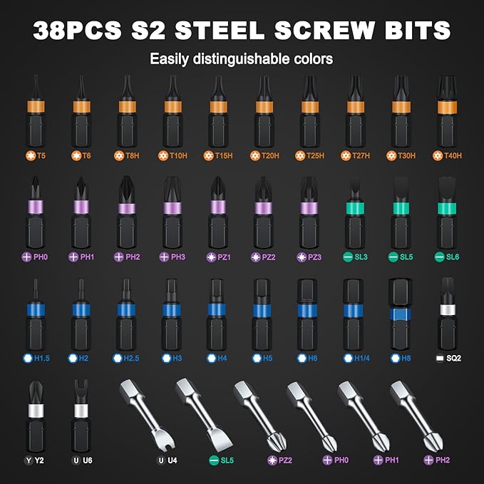40 in 1 Magnetic Ratchet Screwdriver Set, DIY Screwdriver Ratchet Kit with Detachable Handle, S2 Steel Bits for Repairs on Furniture, Electronics, Bicycles, and DIY Projects