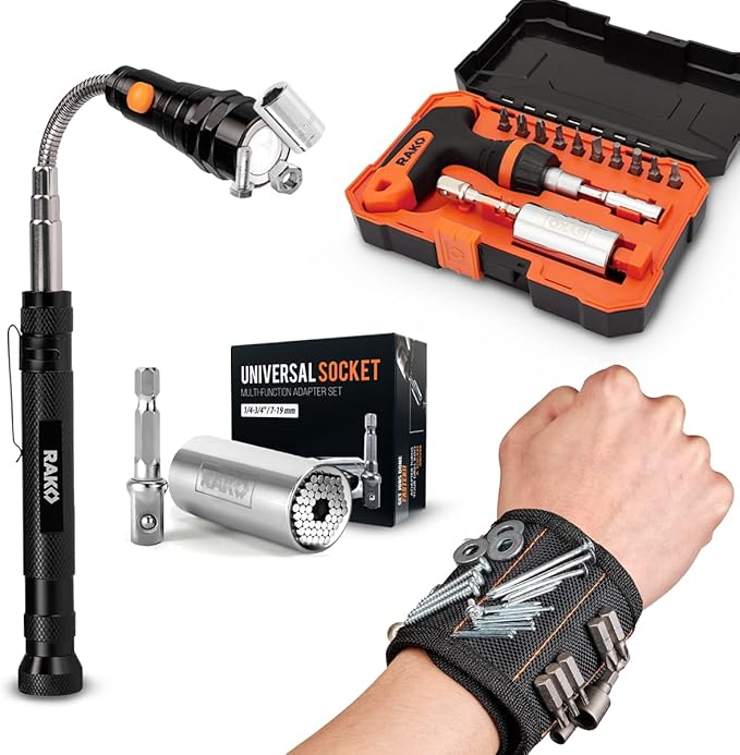 RAK Super Universal Socket Tool, 7-19mm Universal Socket Wrench Set, Gator Grip with Power Drill Adapter Set, Stocking Stuffer, Ideal Cool Gadgets Stuff for Birthday Gifts for Men Dad Husband