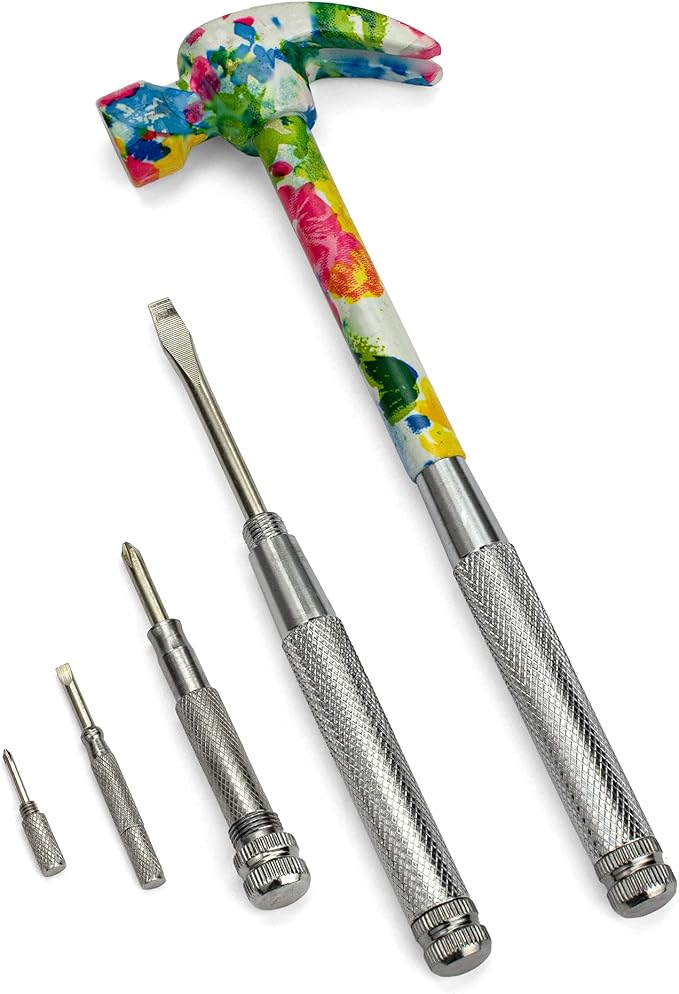 ENKAY - 6 in 1 Floral Hammer and Screwdriver, Multifunction Claw Hammer Tool with Flower Print (Pattern 1)