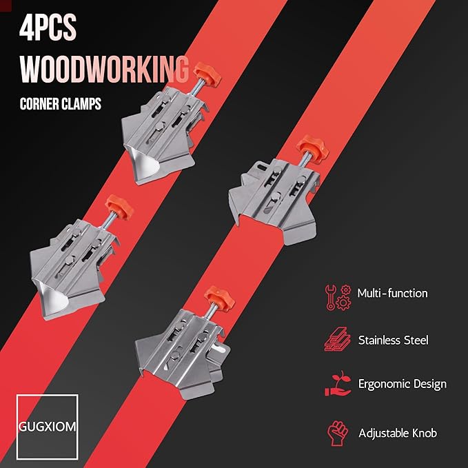 4Pcs Corner Clamps for Woodworking, 90째 Stainless Steel Clamp Woodworking, with Adjustable Swing Jaw, for Processing Wood/Metal