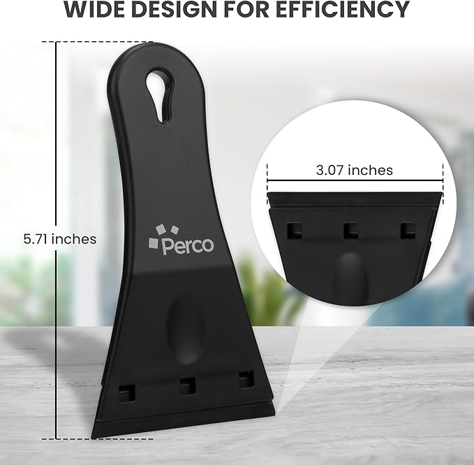 Perco 3-Inch Plastic Scraper with 3 Extra Blades for Quick and Effective Adhesive Removal - Safe on Most Surfaces with User-Friendly and Anti-Slip Handle