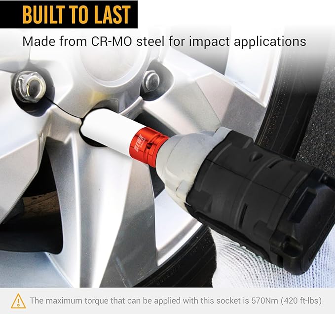 EWK 1/2" Drive 21mm Lug Nut Socket, 21mm Impact Socket, Non-Marring Protective Sleeve Prevents Damage to Custom Rims